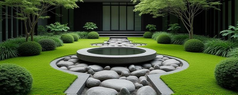 Minimalist moss and fern courtyard